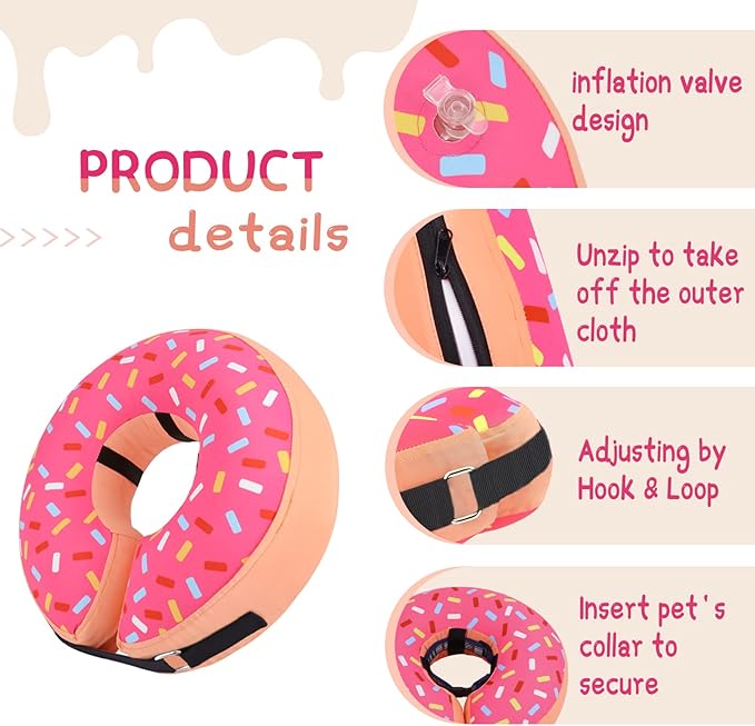 Supet Inflatable Dog Cone Collar for Large Medium Small Dogs, Soft Cone Collar for Dogs Cats, ECollar Doggie Neck Donut Dog Cone Alternative After Surgery