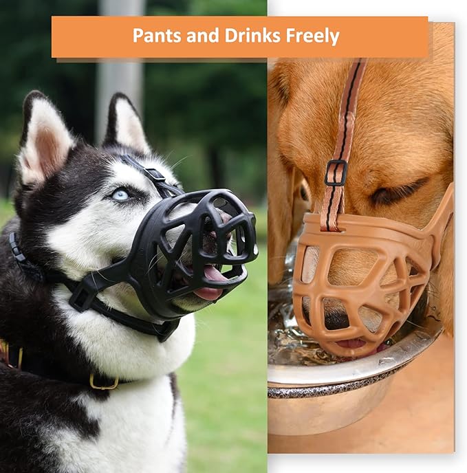 BARKLESS Dog Muzzle, Basket Muzzle for Biting, Chewing and Scavenging, Humane Cage Mouth Cover, Perfect for Grooming and Training Small Aggressive Reactive Dogs (XS, Brown)