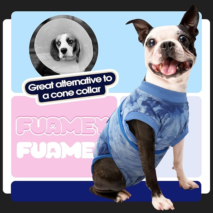 FUAMEY Recovery Suit for Dogs After Surgery,Soft Breathable Dog Bodysuit E-Collar & Cone Alternative Surgical Suit,Male Female Dog Neuter Spay Suits Anti Licking Wounds Onesie Blue Tie Dye XXL