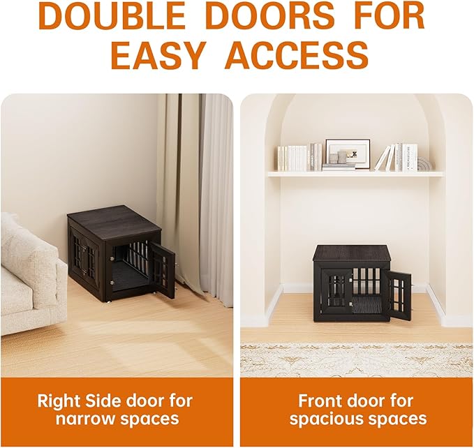 26" Heavy Duty Dog Crate Furniture for Small,Medium and Large Dogs,Rustic Wooden Dog Cage Kennel Indoor Furniture with Waterproof Top,Decorative Pet House Side End Table (Black & Grey)