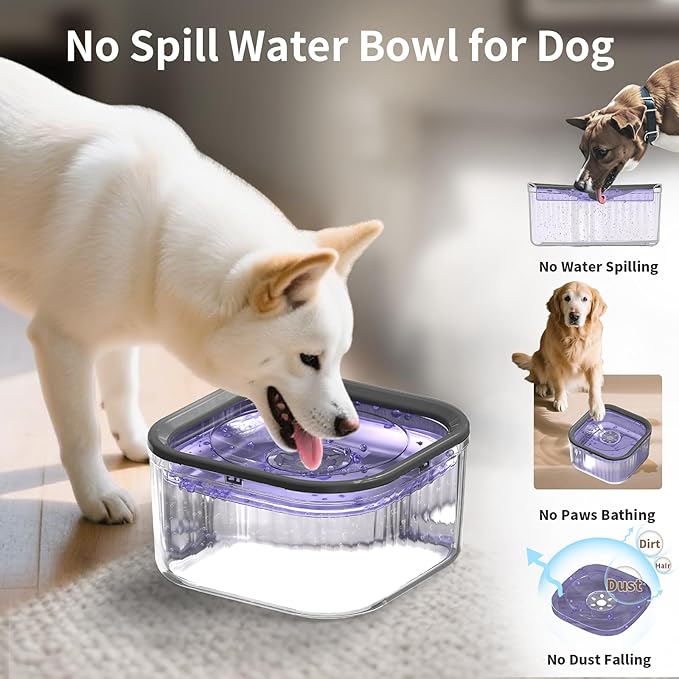 3L Dog Water Bowl No Spill 101oz Large Capacity Spill Proof Slow Drinking Water Feeder No Splash Pet Water Bowl Vehicle Carried Travel Dog Bowl for Sloppy Messy Drinkers Cats(Purple)