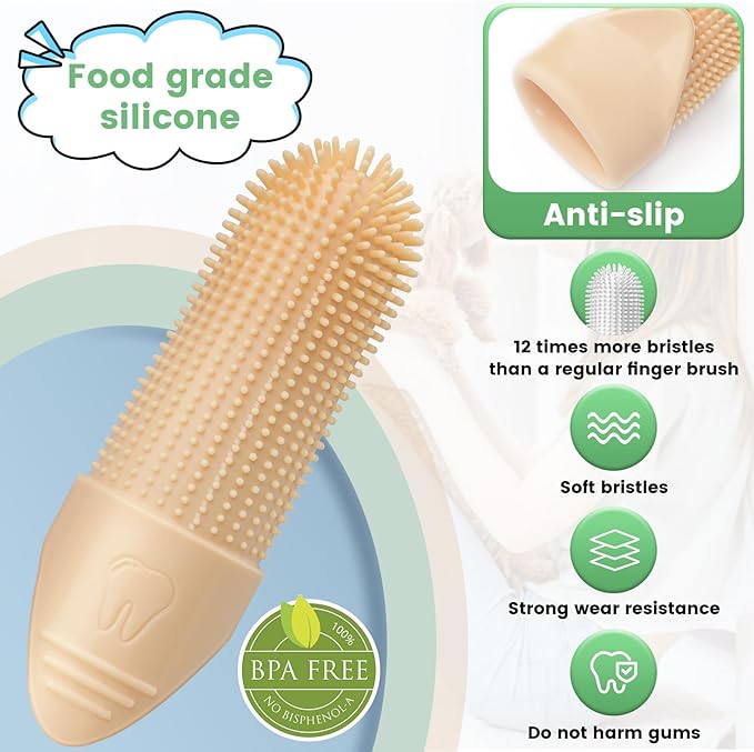 4 Pack Dog Toothbrush, 360° Cleaning Finger Brush for Dogs Teeth, Food Grade Silicone Pet Brush Fits Most Fingers, Puppy Toothbrush for Dogs & Cats Dental Care