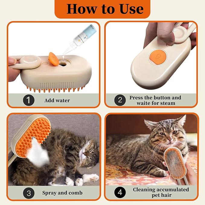 4-in-1 Cat Steam Brush for Shedding & Grooming, Spray Hair Removal Comb, Cat Brush for Massage, Pet Grooming Comb Hair Removal Tool for Cats and Dogs