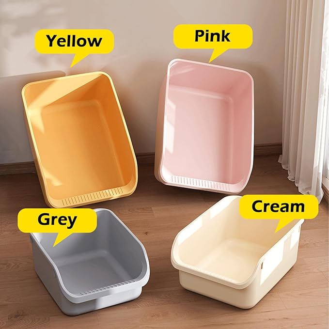 SpaceTime Large Cat Litter Box with High Sides,Cat Boxes for Indoor Cats,Cat Litter Pan for Kitty,Litter Box with Low Entry,Easy to Clean,Anti-Splashing(Pink)