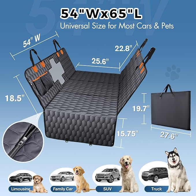 3-in-1 Convertible PU Leather Dog Car Seat Extender & Booster Seat – 400lb Capacity, Waterproof, Hard Bottom, Scratch-Proof Hammock for Cars & SUVs-L