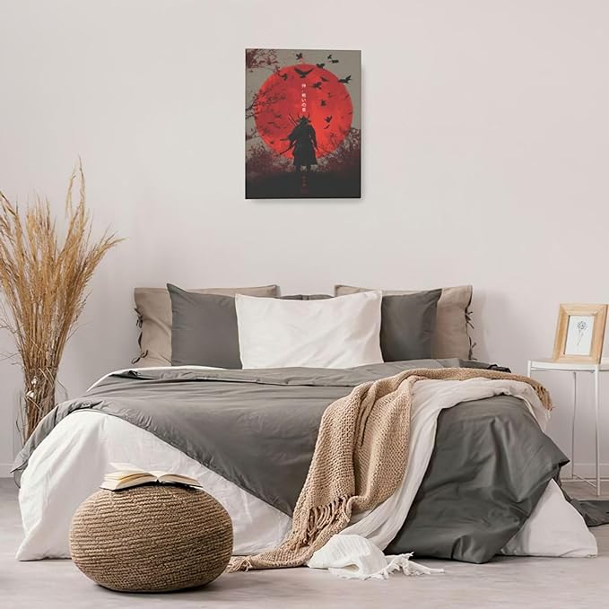 Japanese Armored Samurai Wall Art Modern Japan Warrior Canvas Wall Decor Asian Oriental Bushido Pictures Painting Print Artwork Framed Decorations Gifts for Room Bedroom Office Living Room 16"x20"