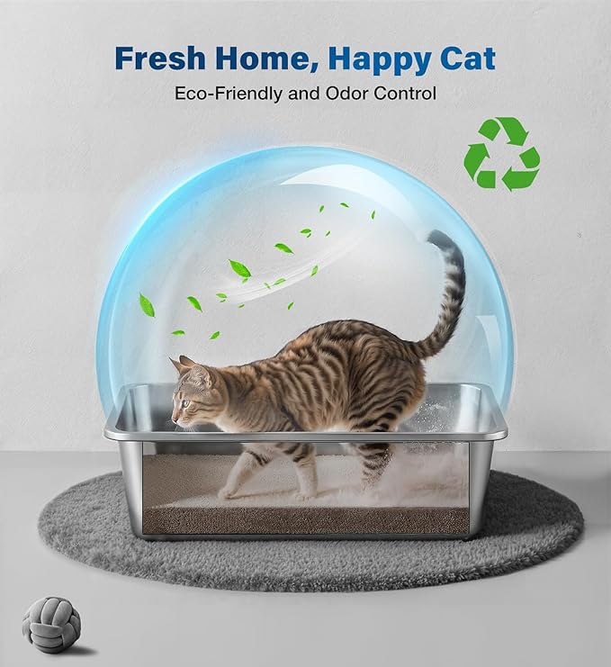 Stainless Steel Litter Box, Large Metal Cat Litter Box for Big and Small Cats, Non-Stick, Easy to Clean, Odor-Free, 19.5" L×13.6" W×3.9" H, Blush Pink