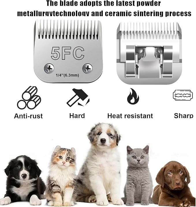 3pcs 5FC Blades for Dog Grooming Blades Compatible with Andis,Oster A5,Wahl km10 Dog Clippers,Size-#5FC, 1/4-Inch Cut Length (6.3mm) (3pcs #5FC (6.3mm))