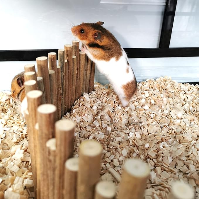 Ejoyous Hamster Wooden Bridge, Wood Ladder Hamster Fence Hideout Cage Bedding Climbing Toys for Syrian Hamsters Gerbil Small Animals (40CM Fence)