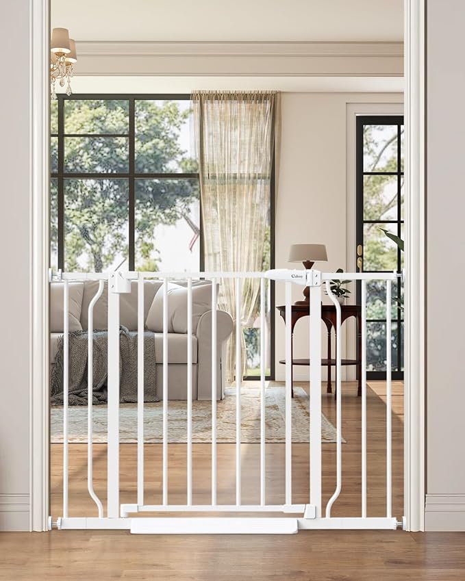 29"-40" Baby Gate for Stairs, Auto Close Stroller Friendly Dog Gate Indoor for Doorways, Pressure Mounted Baby Gate, Easy Walk Through Gate for Children & Pets, White