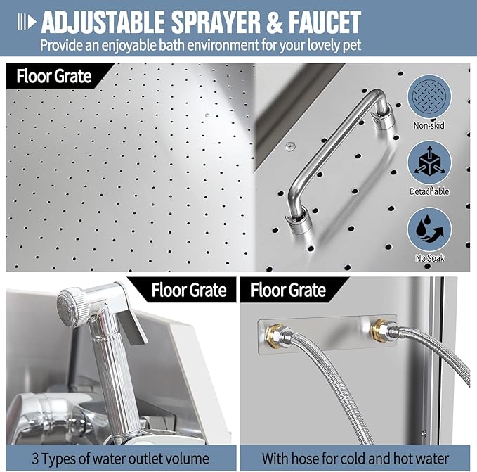 38" Dog Washing Station, Professional Stainless Steel Dog Bathing Station, Equipped with Three Anti-Slip Steps, Removable Door, Upgraded Spray Nozzle&Hose - Ideal for Home, Pet Grooming Salon,R-RAMP