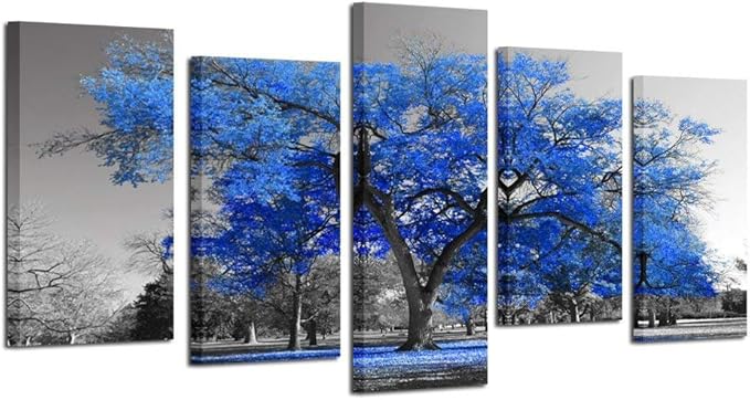 KREATIVE ARTS Canvas Print Wall Art Painting Contemporary Blue Tree In Black And White Style Fall Landscape Picture Modern Giclee Stretched And Framed Artwork