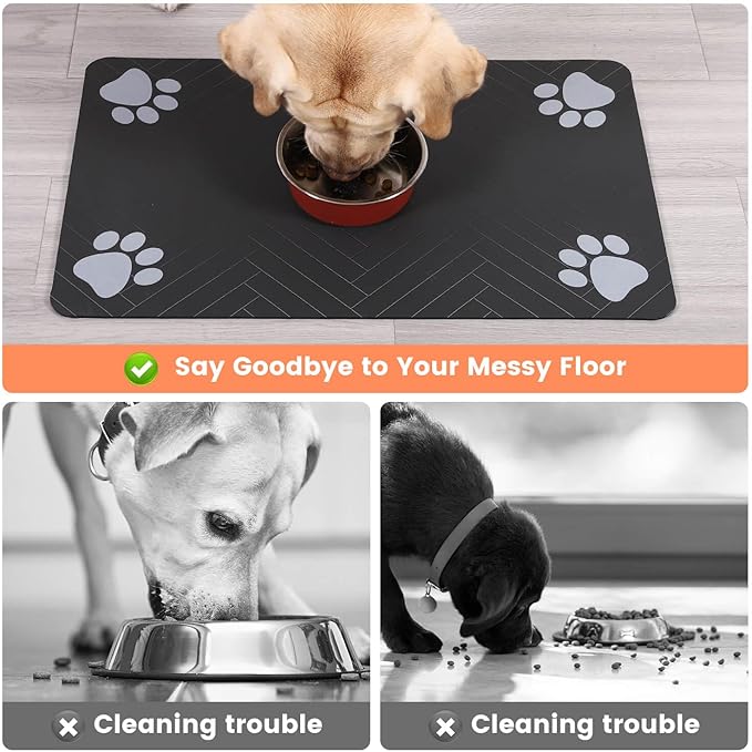 Pet Feeding Mat-Absorbent Pet Placemat for Food and Water Bowl, with Waterproof Rubber Backing, Quick Dry Water Dispenser Mat for Dog and Cat (16"x24", Beige)