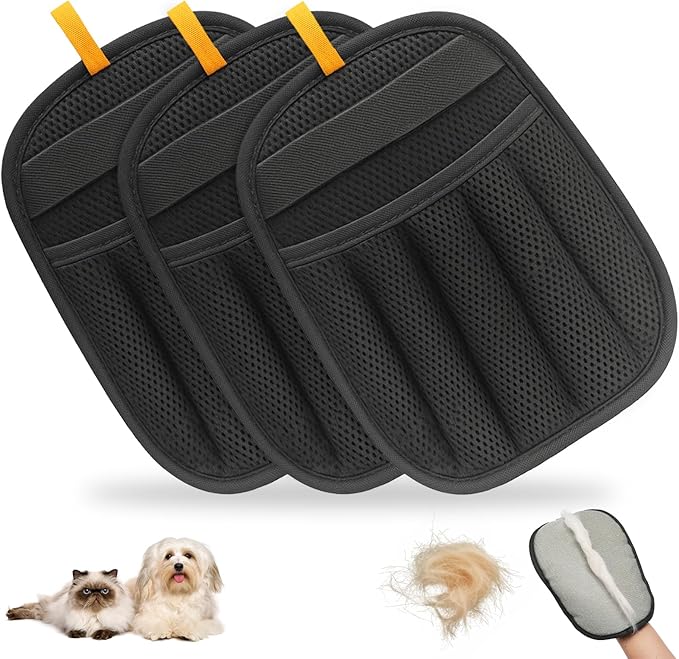 2025 Newly Upgraded Pet Hair Removal Gloves for Cats & Dogs, Electrostatic Grooming Gloves for Pet Hair, Five-Finger Reusable Pet Hair Remover Tool for Clothes, Bed, Couch, Carpet, 3 Pcs