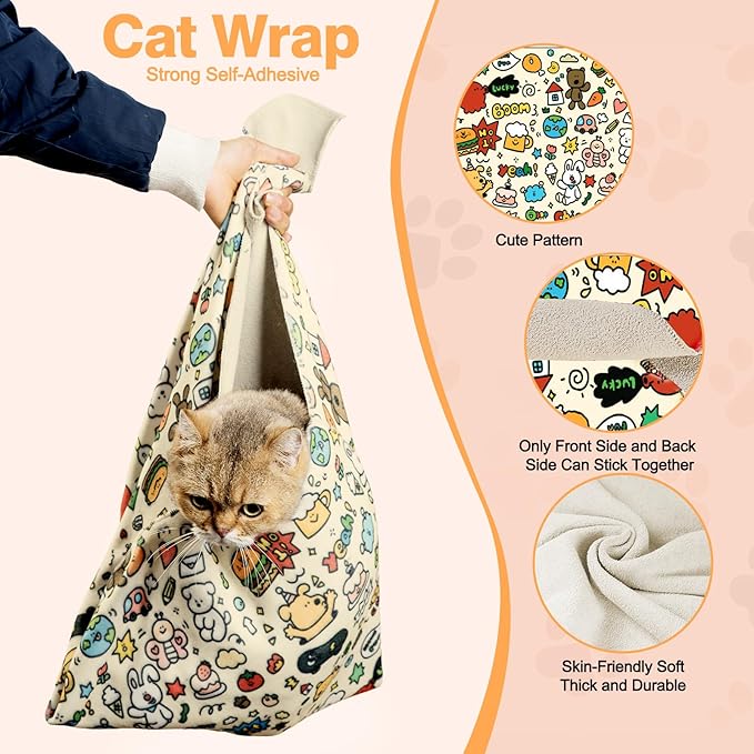 27.6" Cat Grooming Wrap Cat Wrap for Cutting Nails Cat Restraint for Nail Clipping Cat Swaddle Wrap Cat Burrito Wrap L(Within 15lbs) Anti-Scratch Anti-Escape Multifunctional Pet Tool