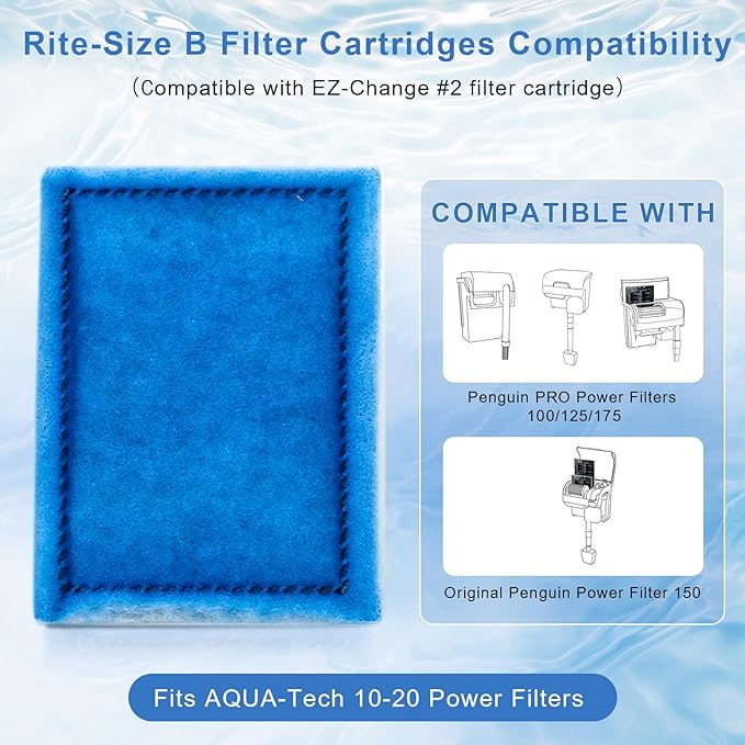 8 Pack Aquarium Filter Cartridge Replacement Rite-Size B Filter Cartridges Compatible with MarineLand Penguin PRO Power Filters 100/125/175 /150, for Aqua-Tech(EZ-Change #2) 10-20 Gallon Power Filters