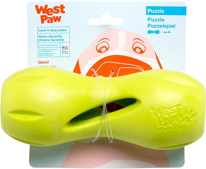 West Paw Zogoflex Qwizl Interactive Treat Dispensing Dog Puzzle Treat Toy for Dogs, Granny Smith, Large