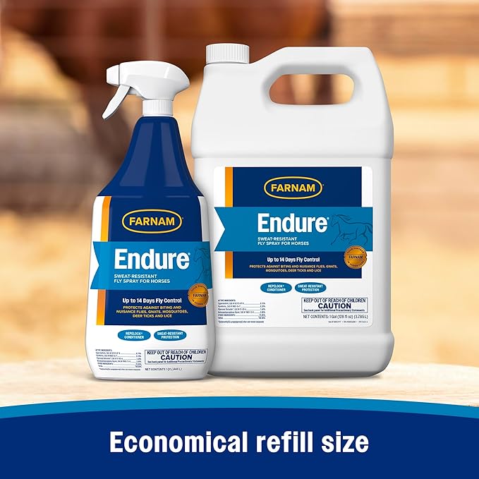 Farnam Endure Sweat-Resistant Fly Spray for Horses, Lasts Up to 14 Days, Protects Against Flies, Gnats, Mosquitoes, Ticks & Lice, 128 oz.