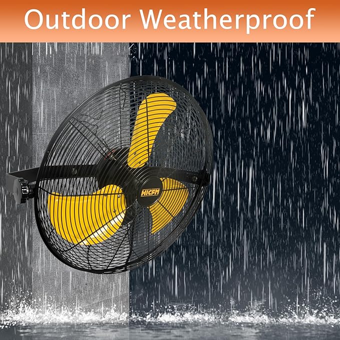 HiCFM 18 inch Outdoor Wall Mount Fan, 4300 CFM High Velocity 3-Speed Weatherproof Wall-Mounted Fans with IP44 Motor and Manual GFCI Plug for Patios, Greenhouse, and Gazebo - UL Listed