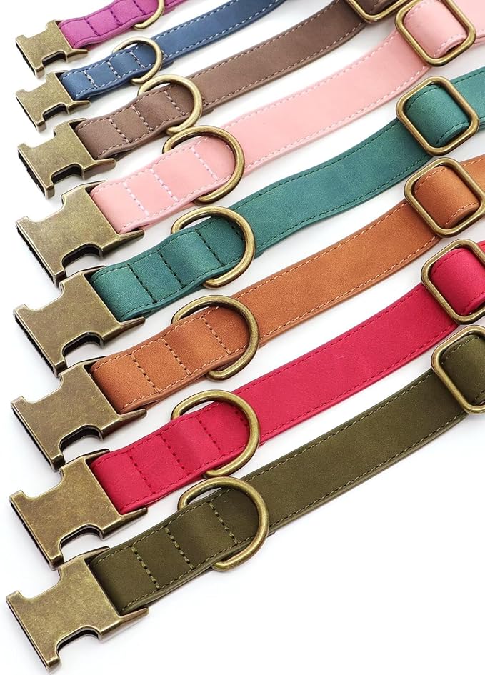 Didog Soft PU Leather Dog Collar, Stylish Quick Released Dog Collars for Large Dogs, Easy Clean Adjustable Pet Collar for Daily Walking, Dark Green, XL Fit 17-27" Neck