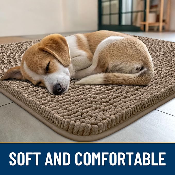Smiry Dog Door Mat for Muddy Paws 36x24, Absorbs Moisture and Dirt Doormat, Non-Slip Washable Quick Dry Chenille Front Door Mat Indoor Entrance, Entryway Carpet for Inside Floor, Camel