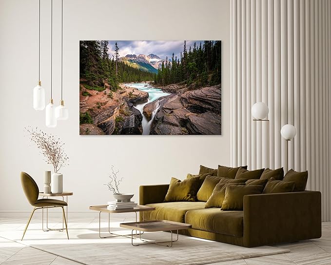 Nature Wall Art Prints - Ocean Forest Mountain Lake Canvas Landscapes - Small to Extra Large Living Room Bedroom Kitchen Bathroom Décor (Mountain River Waterfall, 31L" x 47W")