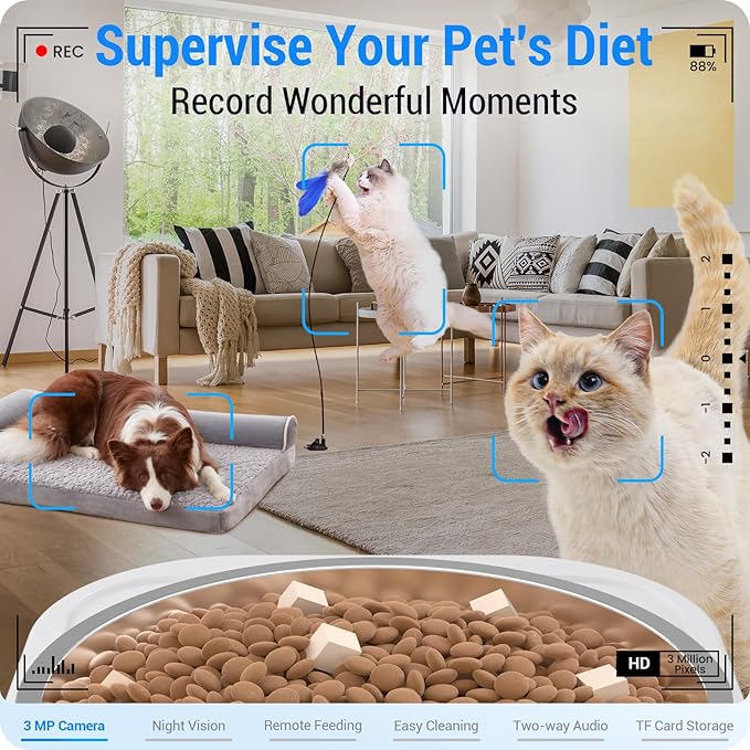 Automatic Cat Feeder with 2K Camera: 5G WiFi Automatic Dog Feeder with Night Vision,Cat Food Dispenser with 7L Large Food Storage Container for Multiple Pet,Detachable for Easy Clean -29 Cup
