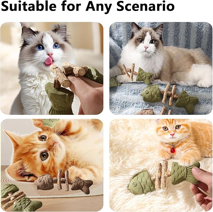 3 Pack Catnip Toys, Healthy Cat & Kitten Teeth Cleaning Dental Chew Toy, Contain Catnip, Natural Silvervine, and Gall Fruit, Interactive Cat Toys for Indoor Cats, are Edible for All Cats Breeds