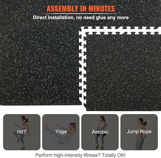 VEVOR 0.56 inch Thick 25 PCS 100 sq.ft Gym Floor Mats, 25" x 25" EVA Foam & Rubber Gym Flooring Workout Floor Mats, Waterproof Exercise Puzzle Flooring for Gym, Home, Garage, Baseme
