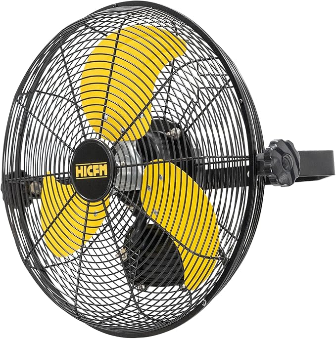 HiCFM 2600 CFM 14 inch Outdoor Wall Mount Fan, 3-Speed High Velocity Weatherproof Wall-Mounted Fans with IP44 Motor and Manual GFCI Plug for Patios, Greenhouse, and Gazebo - UL Listed