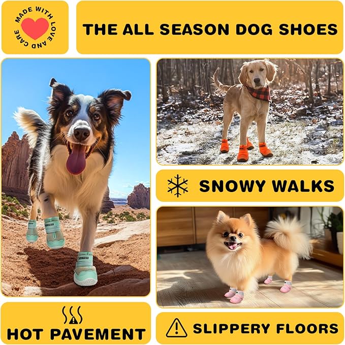 Hcpet Dog Shoes for Large Dogs, Breathable Dog Booties for Small Medium Dogs, Anti-Slip Dog Boots & Paw Protectors for Hot Pavement Winter Snow Hiking with Reflective Straps Blue Size 2