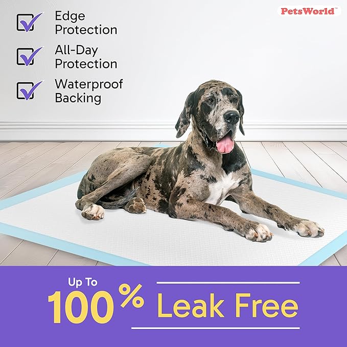 PETSWORLD Giant Dog Potty Pads, Odor-Eliminating, 36" x 36", Ultra Absorbent 5-Layer Leak-Proof Training Pads for Dogs & Cats (36x36, 140 Count)