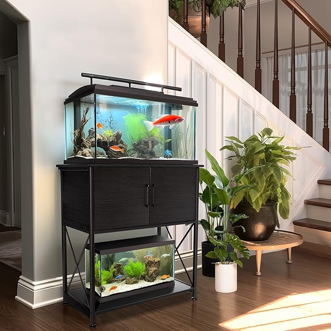 20-29 Gallon Aquarium Stand Metal Frame Fish Tank Stand with Cabinet Storage, for 20 Gallon Long Aquarium,30.7" L*16.5" W Tabletop,330LBS Capacity Black PG01YGB