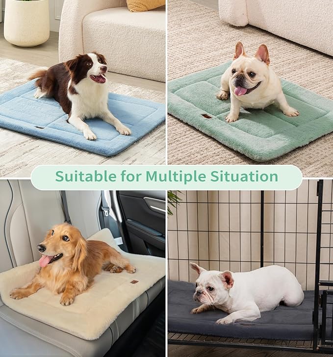 Made4Pets Dog Crate Pad Bed for Large Dogs, Washable & Reversible, Anti-Slip Kennel Mat for Cozy Sleeping, Soft Fluffy Dog Bed for Indoor & Outdoor Use, 36"x27", Green
