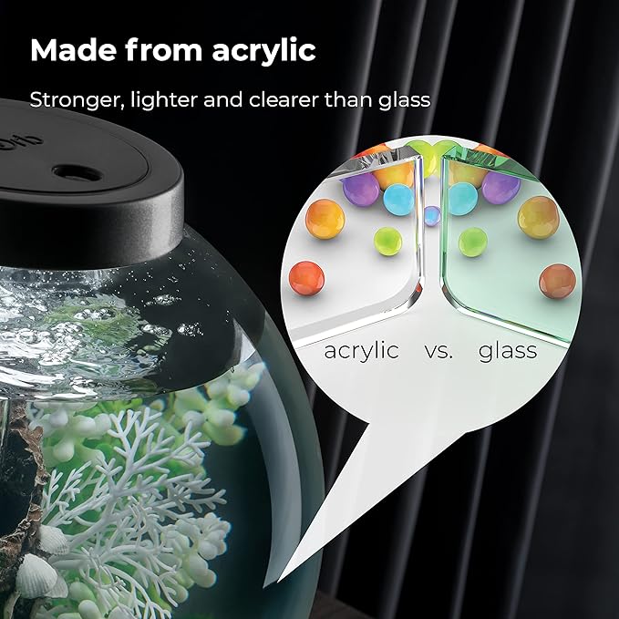 biOrb Classic 60 Acrylic 16-Gallon Aquarium with White LED Lights Modern Tank for Tabletop Display, Black