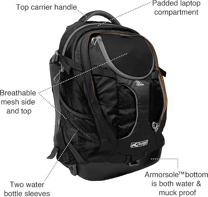 Kurgo G-Train - Dog Carrier Backpack for Small Pets - Cat & Dog Backpack for Hiking, Camping or Travel - Chest Straps & Hip Belt - Reflective - Two Water Bottle Sleeves - Waterproof Bottom (Black)