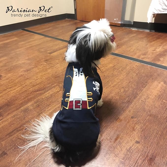 Parisian Pet Captain Sparrow - Pirate Dog Shirt - Embroidered Costume, 100% Cotton & Polyester, Sleeved, Black - Large Dog Shirt