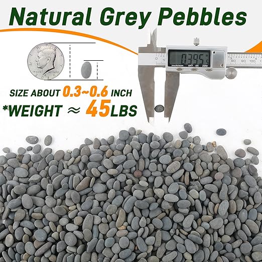 5 lbs Mexican Beach Pebbles, 0.3-0.6 Inch Small Pebbles for Pots Indoor Plants, Succulent, Vase, Fish Tank, Decorative River Rocks for Garden Landscaping, Home Decor, Outdoor Paving, Grey
