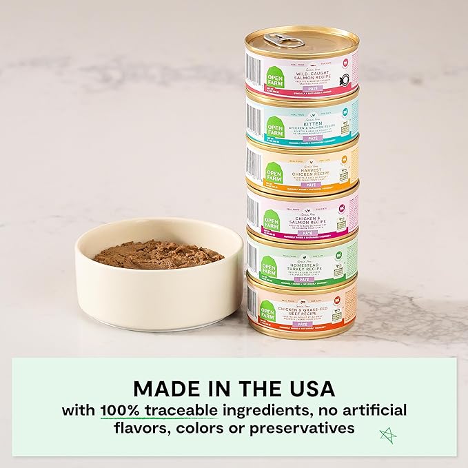 Open Farm Canned Cat Food, Paté for Complete & Balanced Nutrition, Grain-Free and Legume-Free Wet Cat Food, Harvest Chicken Recipe, 2.8oz Cans (Case of 18)