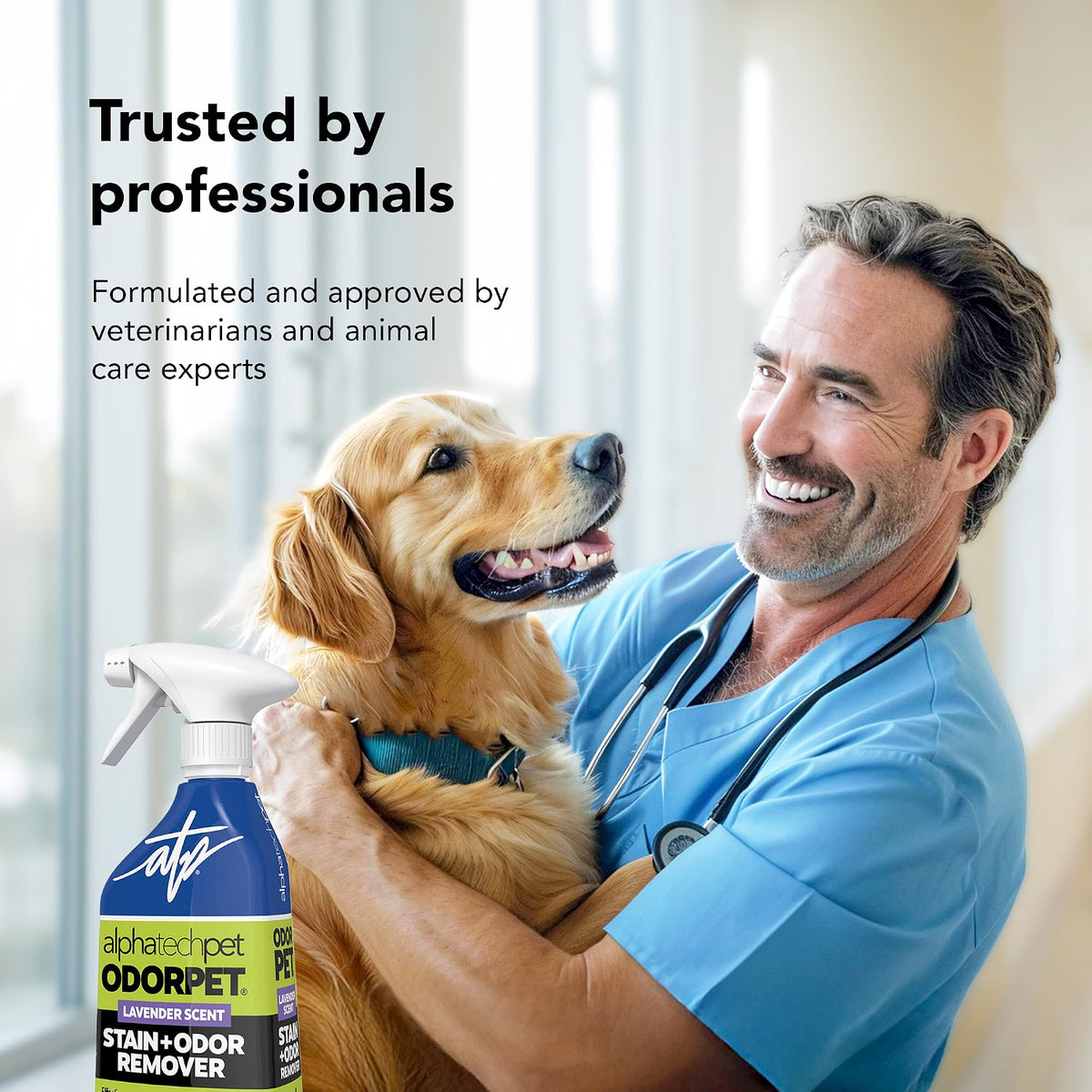 OdorPet Pet Stain Remover and Odor Eliminator - 16 Oz Ready To Use Spray, Non Staining, Professional Strength, Lavender Scent by Alpha Tech Pet