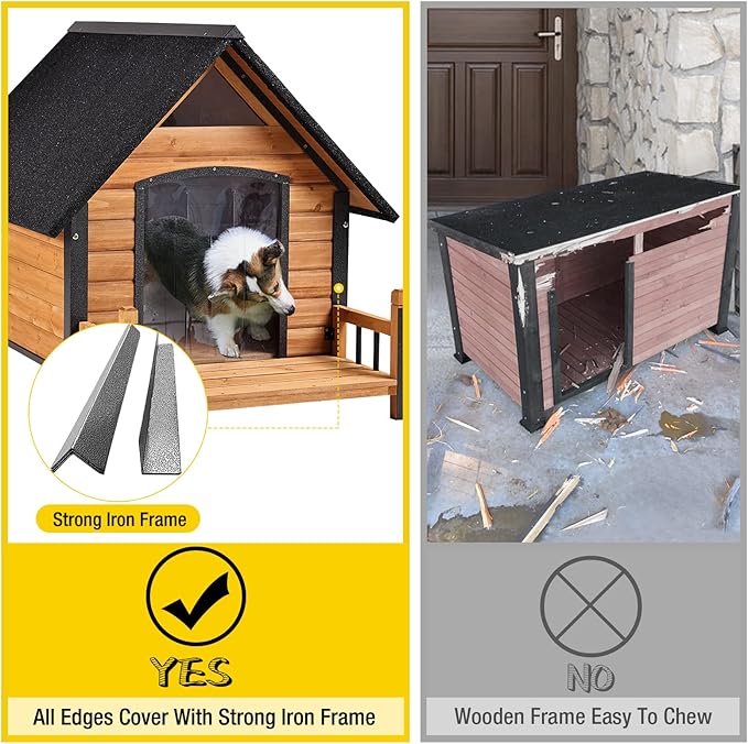 Outdoor Dog House, Waterproof Puppy Shelter Indoor Doghouse with Elevated Floor, Anti-Bite Design Dog Home for Small Medium Dogs with Porch