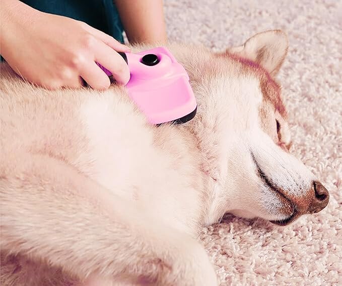 3-in 1 Dog & Cat Grooming Supplies- Self-cleaning Slicker Brush, Deshedding Rake Comb, And Finger Toothbrush For Dogs & Cats | Perfect For Pet Grooming Kit, Dematting And Dental Tool (pink)