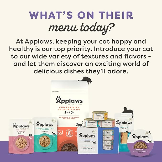 Applaws Natural Wet Canned Cat Food, Made with Limited and Natural Ingredients, Real Protein with No Artificial Additives, Fish Selection Variety Pack in Broth (12 x 2.47oz Cans)