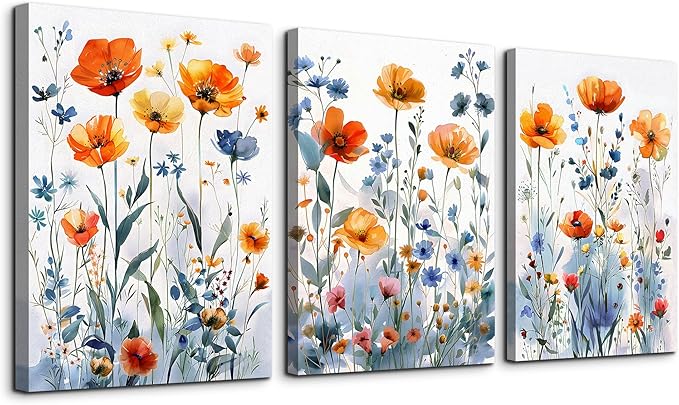 TTHYUEWS Large Canvas Wall Decor for Living Room Boho Wall Art for Bedroom Wall Decorations For Kitchen Family Room Wall Pictures Artwork Flowers Watercolour Paintings Modern Home Decor 3 Pieces