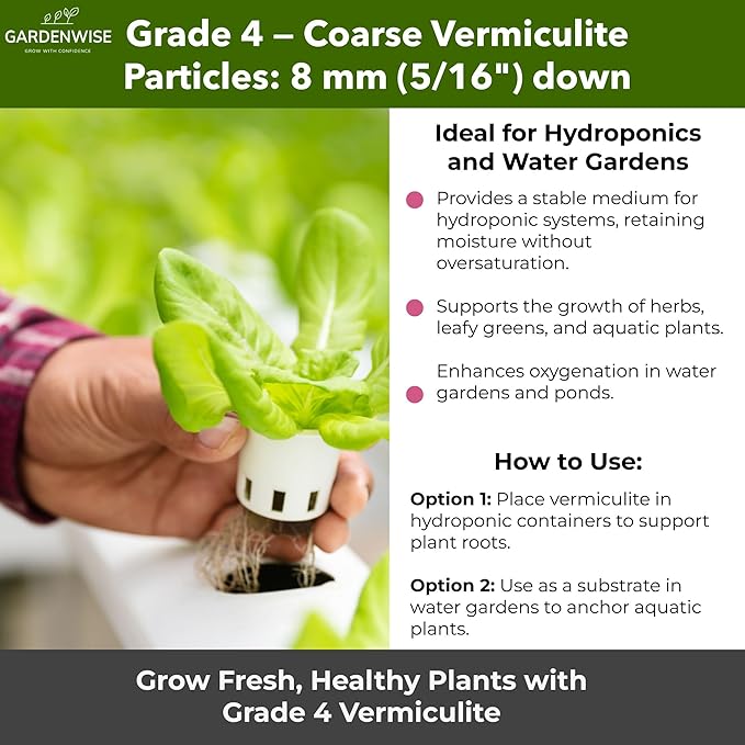 Organic Coarse Vermiculite for Indoor Gardening Plants and Mushrooms – Enhances Soil Aeration, Seed Germination, Rooting Cuttings – Small Packages and Bulk (Vermiculite Grade 4 – Coarse, 3 qt)