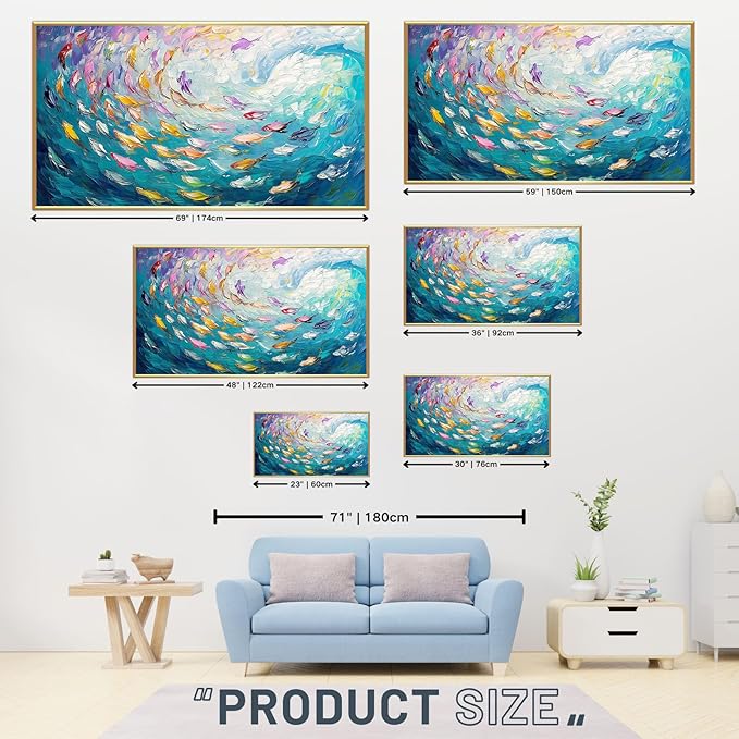 Fish Canvas Wall Art, Abstract School of Fish Canvas Wall Art, School of Fish Painting Canvas, School of Fish Wall Art, Fish Wall Decor, Fish Pictures Wall Decor, Bedroom Canvas Wall Decor (Gold Framed, 59"x33" | 150x84cm)