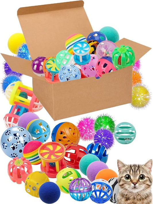 40-Piece Cat Toy Variety Pack for Indoor Cats and Kittens, Bouncy Paws (1.5'' - 2.2'', Cat Toys Deluxe Pack)