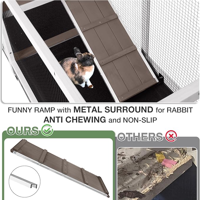 2-Story Indoor Rabbit Hutch with Chew-Proof Outdoor Rabbit Cage with 6 Locking Casters Bunny Cage 2 Pull-Out Trays Guinea Pigs Cage 62" Brown