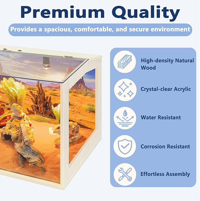 Prolee Bearded Dragon Tank, Reptile Enclosure, Snake Tank, Reptile Terrarium, Built-in Light Fixtures with Switch, (23 Gallon, 24" Long, Clear Acrylic Roof)