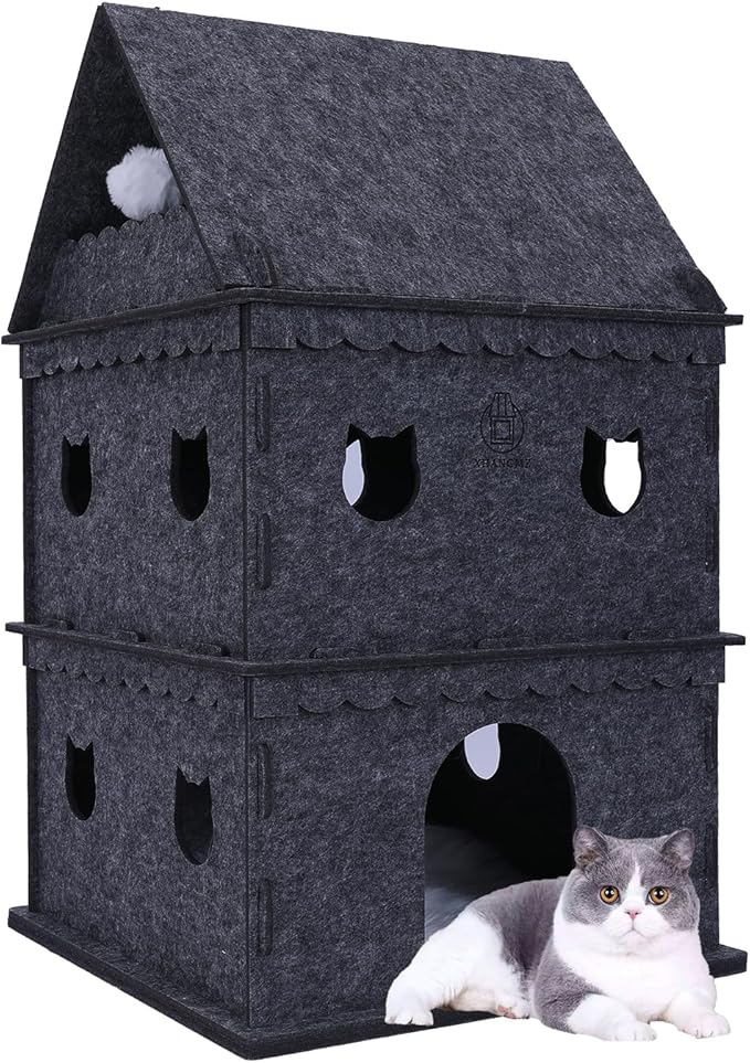 3-Tier Indoor Cat Apartment，Cozy Pet Cat Bed, Hideaway, and Sturdy Cat Castle for Multiple and Large Cats